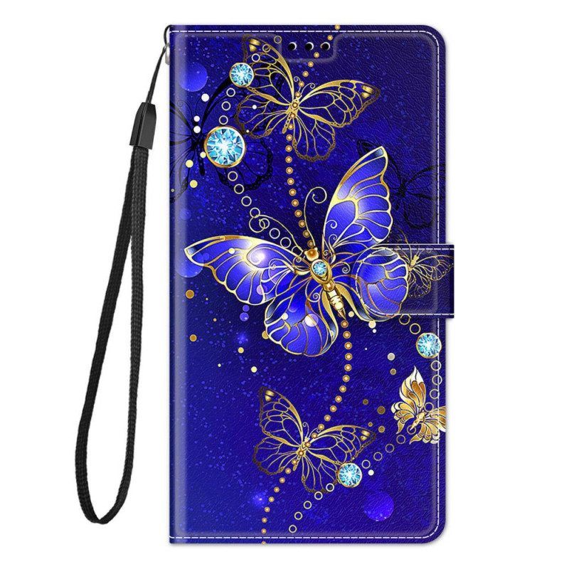 Θήκη Flip Samsung Galaxy M53 5G με κορδονι Ανεμιστήρας Strap Butterflies